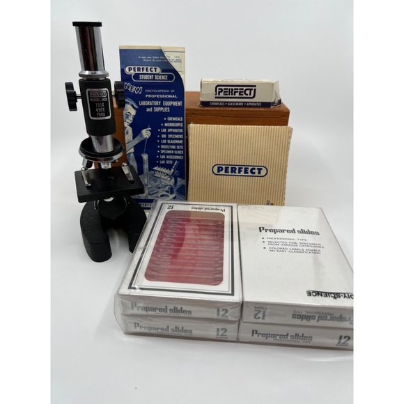 Vintage Perfect 802 Turret Microscope Set with 48 Slides - Picture 2 of 3